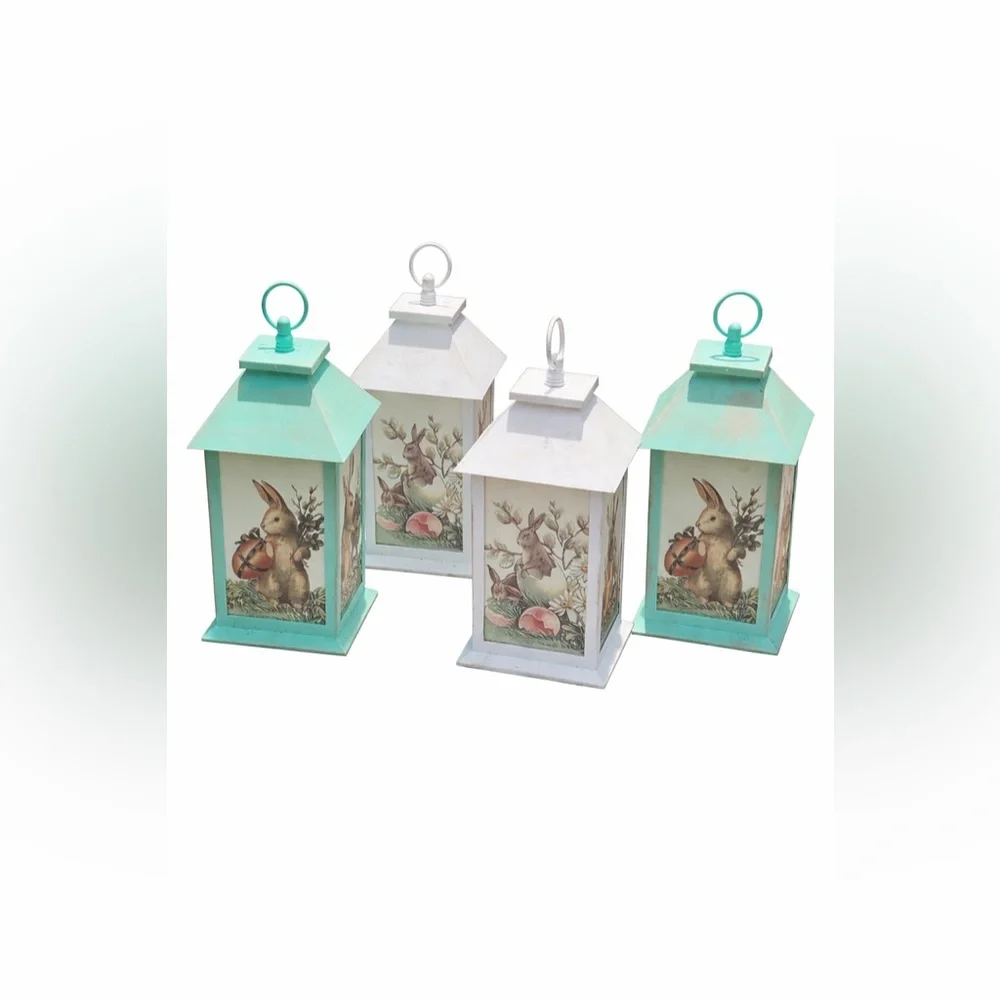 Easter Bunny Decorative Lantern - Mint and White